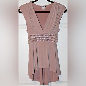 VENUS Mauve Top with Rhinestone Waist Accent and High/Low Hem (XL)